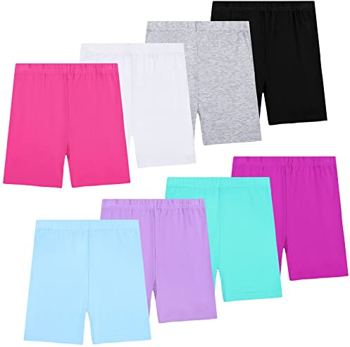 KEREDA 8 Pack Girls Cycling Shorts Dance PE Shorts Breathable Cycle Dress Shorts for Kids Children Summer 2-10 Years