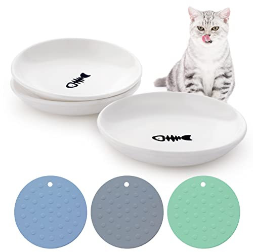 Dorakitten Futternapf Katze Keramik: 3 Stück Nassfutter Katzen Napf rutschfest Set, Breite Katzen Napf zur Erleichterung von Whisker-Müdigkeit, Flache Schalen für Kätzchen und Kleintiere