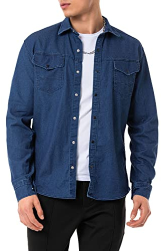 Redbridge Premium denimskjorta jeansskjorta bomull avslappnad, Mörkblå, L
