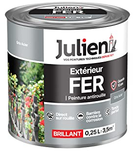 Julien Peinture Fer Anti-Rouille Brillant - Portes, grilles, portails, mobilier de jardin en métal - Gris Acier 0,25 L