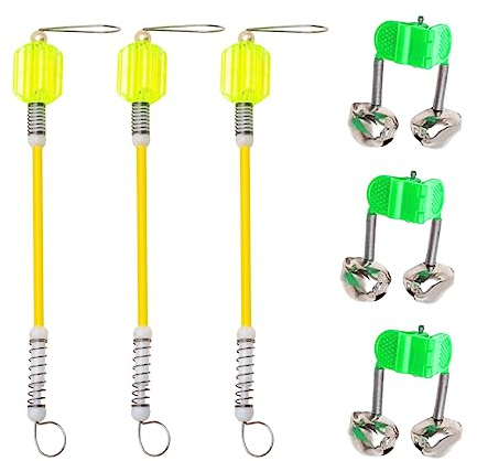 OFXDD Fishing Bell & Fishing Bite Alarm - Green Dual Bell & Clip for Fishing Poles - Fishing Bite Alarm Indicator - Fishing Accessories on Fishing Rod 3 Pcs