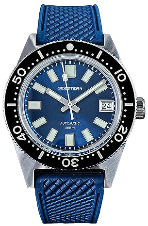 Seestern Vintage 62MAS, Blau, NH35, Saphir, Lume, 200 m Taucher, Armband + Gummi, BNIB, blau, Armband