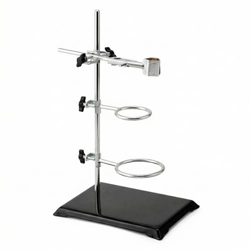 QWORK® Labor Ständer Halter 13x21CM, Stab Länge 50CM, Klemmen und Muffen (Durchmesser 5cm/7.3cm), für wissenschaftliche Experimente