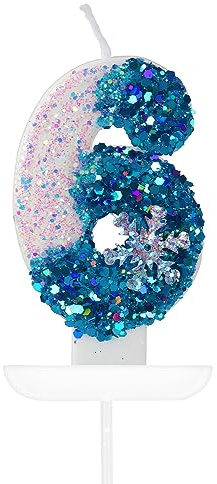 Yiran 3D Blau-Weißer Eiskristall mit Schneeflocken Geburtstagskerzen, Tortendeko, Kuchendeko (Nummer6)