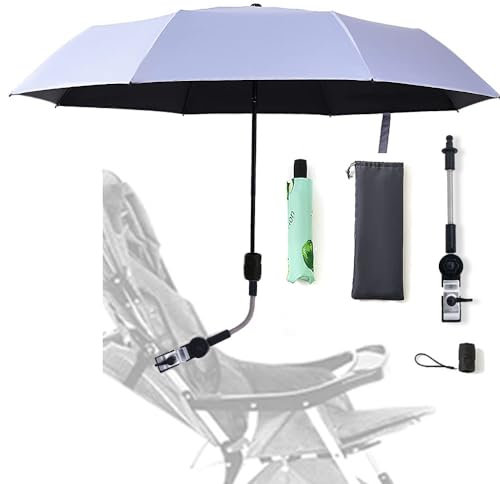 Sonnenschirm für Kinderwagen, mit Befestigungsclip für Regenschirm, UPF 90+ UV-Schutz (schwarz), grau, Läufer