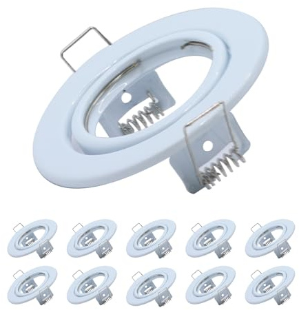 JOYINLED 10 Pack Round Recessed Spotlights Trim Ring Fitting GU5.3/GU10 Light Swivel Mounting Frame with MR16 Lamp Holder for Ceiling Spotlight MR16 and 50mm Bulb Halogen Light Fitting White