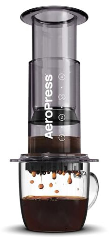 AeroPress Clear Black Coffee Press – Metodo 3 in 1 con French Press, espresso e caffè corposo senza fondi o amarezza, piccola caffettiera portatile per campeggio e viaggio, nera