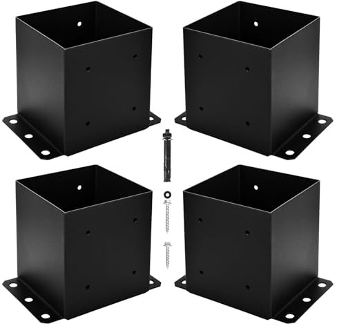 WIMART 15,2 x 15,2 cm Pfostensockel, Innengröße 14 x 14 cm, Deckpfostensockel für Beton, für Briefkasten, Stütze, Holzzaun, Pfostenanker (Schwarz, Set 4)