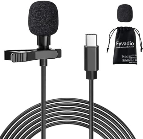 Fyvadio Microfono Lavalier USB C, 2 Metri Microfono Clip-on Lapel Utility di Tipo C, Microfono a Condensatore Omnidirezionale per Telefono, Laptop e Dispositivi Type-C