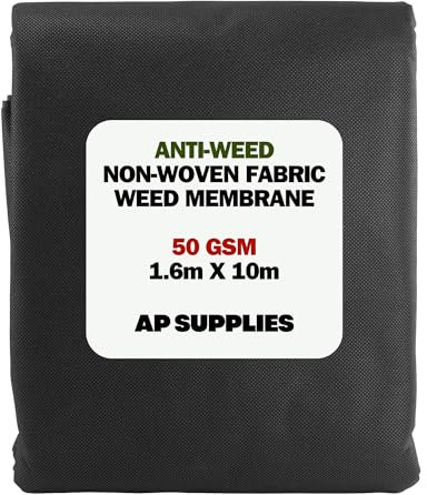 AP Supplies 50gsm Thick - Weed Control Membrane Fabric - UV Stabilised Ground Cover for Landscaping, Driveway, Patios and Flower Beds - Perfect for Artificial Grass and Gravel Underlay (1.6m x 10m)