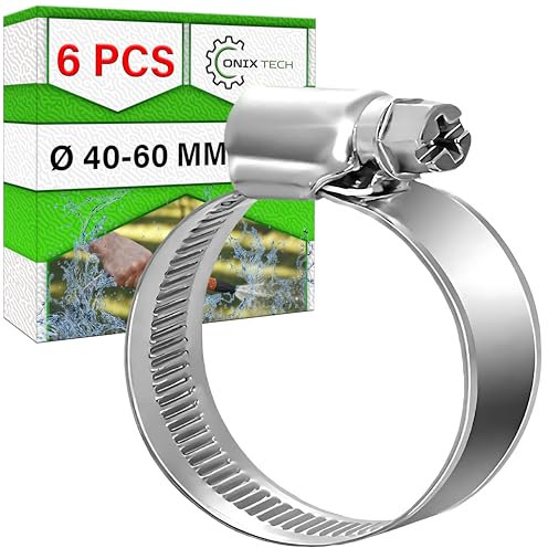 Juego de 6 Piezas Abrazaderas Metalicas Ø 40-60 mm Tiene un Acabado Galvanizado con un Revestimiento de ≥ 5 Micras - MADE IN SPAIN - ONIX TECH