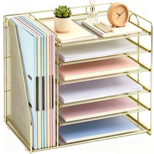 gianotter 6-stöckiger Papier-Organizer mit Zeitschriftenhalter | Schreibtisch-Organizer und Zubehör, Akten-Organizer für Bürobedarf, goldfarben, 6 Etagen