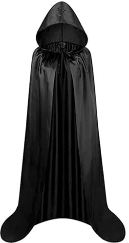Halloween mantel 59 tum svart kappa med knytband satin kappa med huva män kvinnor kappa trollkarl rock halloween kostymer för cosplay, kostym, scen, filmrekvisita