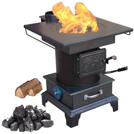 Holzofen Innen, Holzofen Aus Gusseisen, mit Staubsammelschublade, Camping Ofen für Outdoor-wandern, Picknick, Grillen