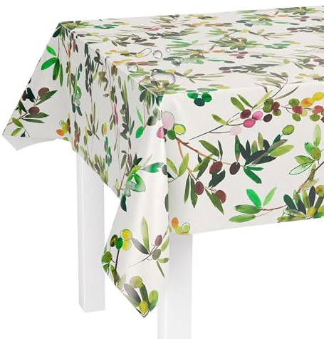 LILENO HOME Bordsduk tvättbar som metervara 240 x 140 cm (skärkant) i färgglada olivmotiv – vaxduk vattenavvisande perfekt som bordsduk eller bordslöpare för set av öltält