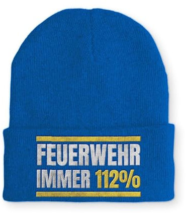 tshirtladen Mütze mit Spruch Feuerwehr Immer 112% Wintermütze lustige Beanie, Farbe: Blau