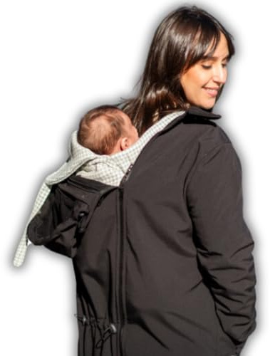 Cappotto Portabebè Softshell Amarsupiel Unisex 3 in 1: Impermeabile, Antivento e Certificato Oekotex | Cappotto per la Gravidanza | Portabebè Anteriore e Posteriore (Taglia L - Nero)