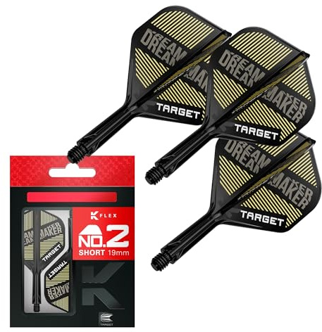 Target Darts Dimitri Van den Bergh K Flex Flights und Shaft System, No.2 | Packung mit 3 Kflex All In One Flights, Player Edition Darts Zubehör | K-Flex Dart Schaft Short/Intermediate/Medium