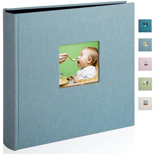Leinen Fotoalbum zum Selbstgestalten Groß Fotobuch zum Einkleben im Format 30x30.5 cm hat 120 (60Blatt) säurefreien schwarze Seiten (200g/m²), Cyan-blau