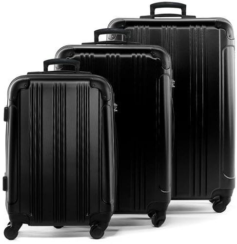 FERGÉ Premium resväska set 3 delar: 58 cm, 50 cm & handbagage resväska i ett set, mycket robust resväska med 4 mjuka hjul och skyddande hörn, hårt skal resväska set 3 delar, svart, 3er Set, Resväska