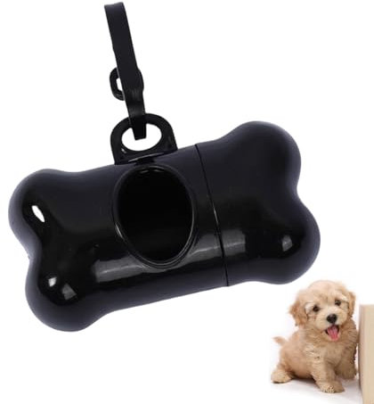 Disitributeur de Sacs à Crottes pour Chiens, Distributeur de Sac à déchets de Chien avec Laisse Clip, 1 Rouleau Sacs pour Déjections Canines, Noir