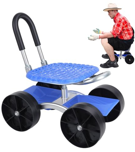 gibxiyza Faltbarer Gartenwagen mit Rädern und Aufbewahrungsregal, höhenverstellbar, rollbarer Gartenhocker, tragbarer Outdoor-Gartenwerkzeugwagen zum Bepflanzen, Idee für Mütter (blau)