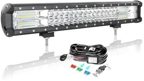 AUXTINGS 20 Pouces 50 cm 288W LED Barre d'éclairage avec 12V stroboscopique Faisceau de câblage kit,3 rangées Spot et Inondation Barre Lumineuse pour Offroad Véhicules Voiture camions SUV 4x4,6002K