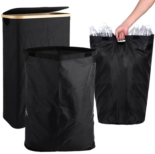 AKOLAFE Contenedores de reciclaje para cocina, cubo de cocina grande, 60 L, plegable, color negro, con tapas, cubo de basura para garaje con 2 bolsas de transporte, cubo de basura para el hogar
