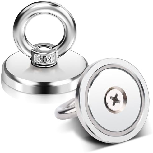 2 Stück 48mm Magnete Stark Magnetfischen, Neodym Magnete Extra Stark Magnet mit Öse Magnet Haken Super Starker Angelmagnet mit Loch für Zuhause, Werkstatt, Schließfächern, Teichbergung