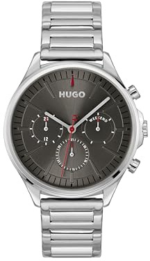 HUGO Analoge Multifunktions-Quarzuhr für Herren Kollektion #Smash Multi mit Glieder- oder Mesh-Armband aus Edelstahl – Erhältlich mit Grünem oder Grauem Zifferblatt