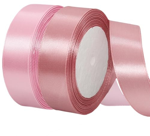 2 Rollen Satinband 20mm Breit, Geschenkband Rosa und Altrosa Schleifenband Stoff Satinbänder für Blumensträuße, Geschenkverpackung, Weihnachten, Hochzeit und DIY Kunsthandwerk