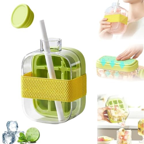 Ice Cube Bottle, 2 in 1 Ice Cube Bottle, Water Bottle Ice Cube Tray, One-Touch Ice Release & No Touching, Ice Cube Making Bottle for Freezer,Coffee, Juice, and Beverages (500ml) ﻿