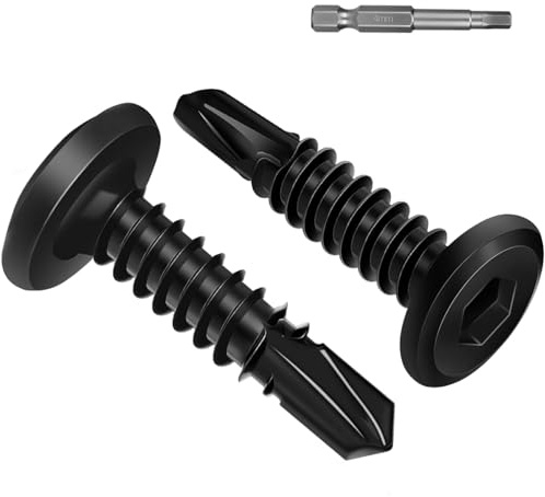 Wavanta 50Pcs Self Tapping Screws, 5.5 x 19mm Flat Head Self Drilling Screws for Metal, Black 410 Stainless Steel Screw, Hex Socket, Tek Screw with Screwdriver Bit