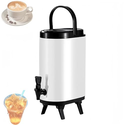 Insulated Barrel,Insulated Beverage Dispenser, 12L/3.2 Gallon Stainless Steel Hot Beverage Dispenser, Hot And Cold Kettle With Tap For Hot Tea And Coffee, Cold Milk, Water, Juice(White)