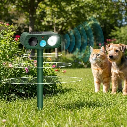 2025 Ultrasonic Cat & Fox Repeller for Garden UK – Weatherproof Solar & Powered Animal Deterrent with Elite PIR Motion Sensor | Humane Outdoor Pest Control, 33ft Range