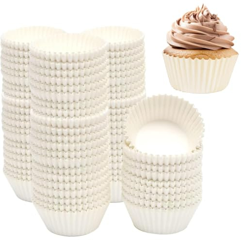 Ruayia Papier Cupcake, Muffins Backförmchen, 500 Stück, Lebensmittelqualität Backförmchen Papier, Kein Geruch, Hitzebeständig, Cupcake-Förmchen für Backen, Party, Geburtstag, Hochzeit(Weiß)