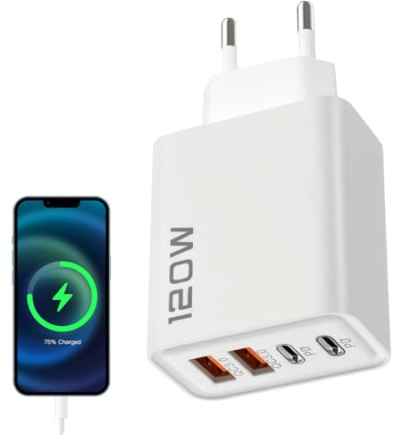 Spine da Muro | Blocco Di Ricarica Rapida,120W Caricatore con Porte Tipo C USB per Telefono Casa Auto Tablet PC Portatile Viaggio