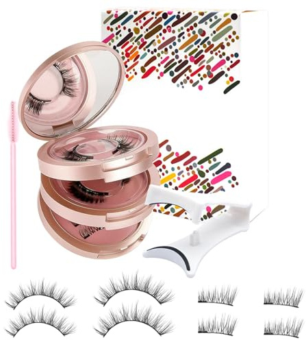 Magnetische Wimpern Set 4 Paare – Natürlich Look Magnet Wimpern mit Zange, Wimpernbürste & Box mit Spiegel, Wiederverwendbare Magnetic Lashes ohne Kleber & Eyeliner, Geschenk für Frauen