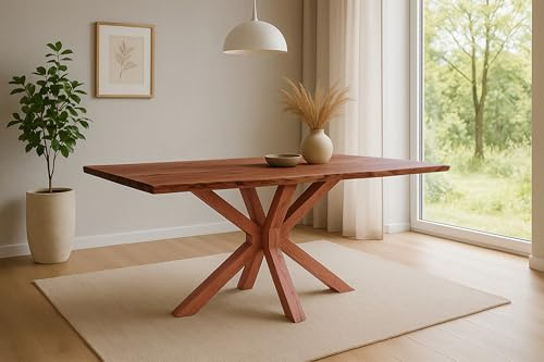 SAM Esstisch Prag | 240 x 100 cm | Akazienholz massiv | Farbe: Nussbaum | echte Baumkante | Spider-Gestell Holz | pflegeleichter Esszimmertisch/Baumkantentisch/Küchentisch