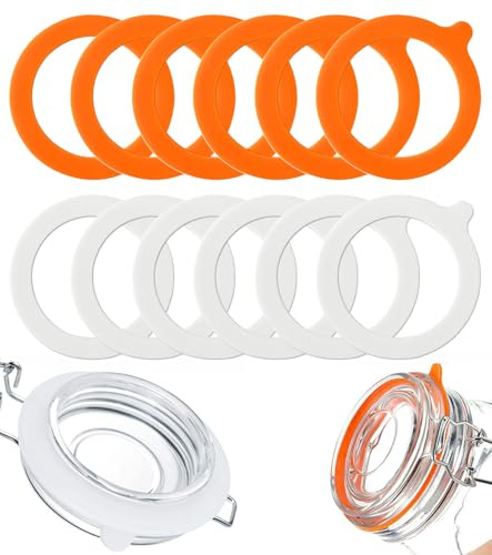 TAKONE Gummiringe Für Einmachgläser 12 Stück 94x108 mm Silikon | 12 Silikonringe, 94x108 mm, luftdicht, wiederverwendbar, Weiß & Orange