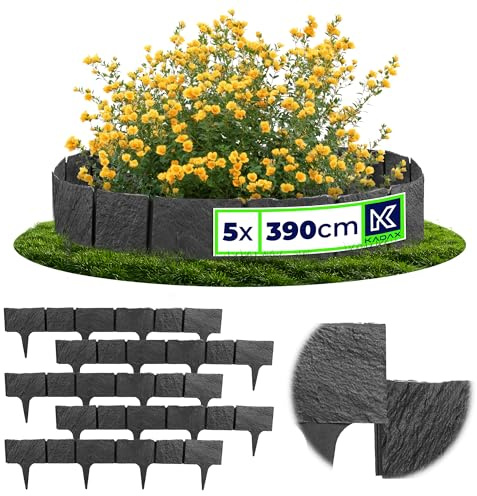 KADAX 5er Set Rasenkante 78 cm, Beeteinfassung in Steinoptik, Beetumrandung aus Kunststoff, Mähkante, Beetbegrenzung für Garten, Rasenkantensteine (Anthrazit)