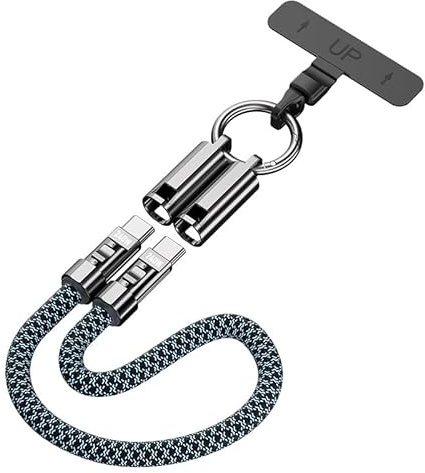 Lanyard Charging Cable–2-in-1 Wrist Crossbody Strap with Built-in 240W USB-C Fast Charging & Data Cable (1ft/4ft)–Durable Rope Phone Lanyard for iPhone 17/16/15 & Android (30cm)
