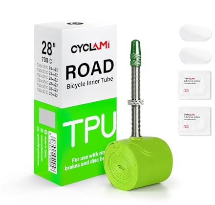 CYCLAMI 1/2er-Pack TPU Schlauch Rennrad für 700 x 23/25/28/30/32c,TPU-Schlauch 28 Zoll Ultraleichter 38g,Metallventil :45/60/80MM