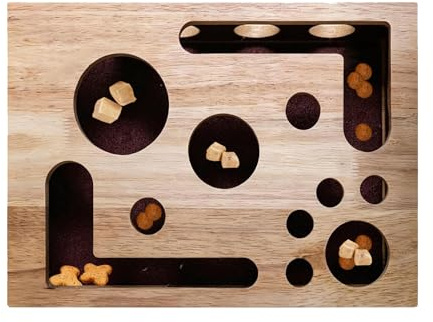 Renopfect Interaktives Katzenspielzeug, Holz Katzenspielzeug & Leckerli Spender, 30x25x8cm Intelligenzspielzeug Für Katzen Fummelbrett Für Katzen, Langsames Fressen & Beschäftigung Gegen Langeweile