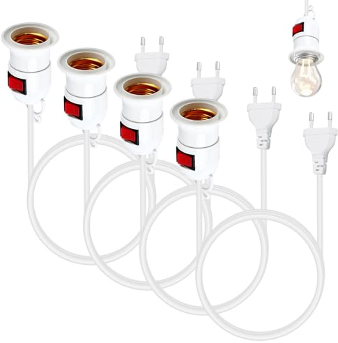 4 st Lamphållare E27 Lamphållare med kabel och strömbrytare, E27-sockel med 5 meters nätkabel och EU-kontakt, för lampupphängning, pendellampor, DIY-lampor, taklampor, 300W 220V, vit