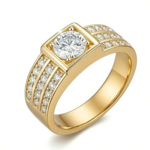 Moissanite Ring Weißgold, Verlobungsring Damen Vintage Siegelring mit Moissanit 9K 14K 18K Weißgold