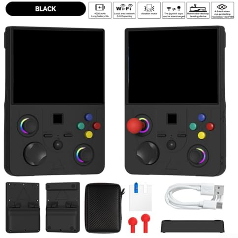 Aprilsunnyzone Console di gioco retrò portatile con oltre 18000 giochi integrati schermo IPS HD da 4,5 pollici 30+ emulatori EMMC 1 GB+4 GB e 4000 mAh di potenza (nero)