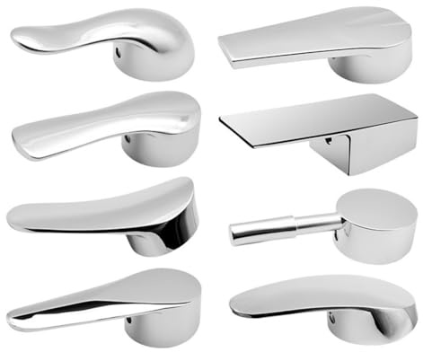 EasyByMall Maniglia di ricambio per rubinetto doccia in lega di zinco per nucleo valvola da 40 mm/35 mm, leva miscelatore per lavello da cucina e bagno, con cartelli e viti per caldo/freddo, argento