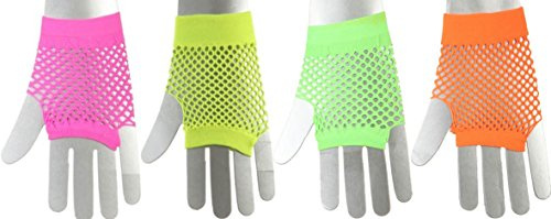 Netzhandschuhe fingerlos kurz, neongrün, Fasching