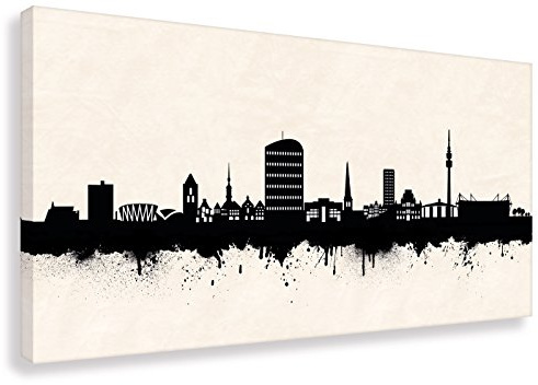 Kunst Druck auf Leinwand - Skyline Dortmund SW (div. Größen) Bild fertig auf Keilrahmen ! Graffiti Like Banksy Art Gemälde Kunstdrucke, Wandbilder (30x60cm)